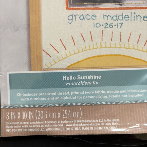 Hello Sunshine Baby Embroidery Kit Cathy Heck Studio - Picture 2 of 3